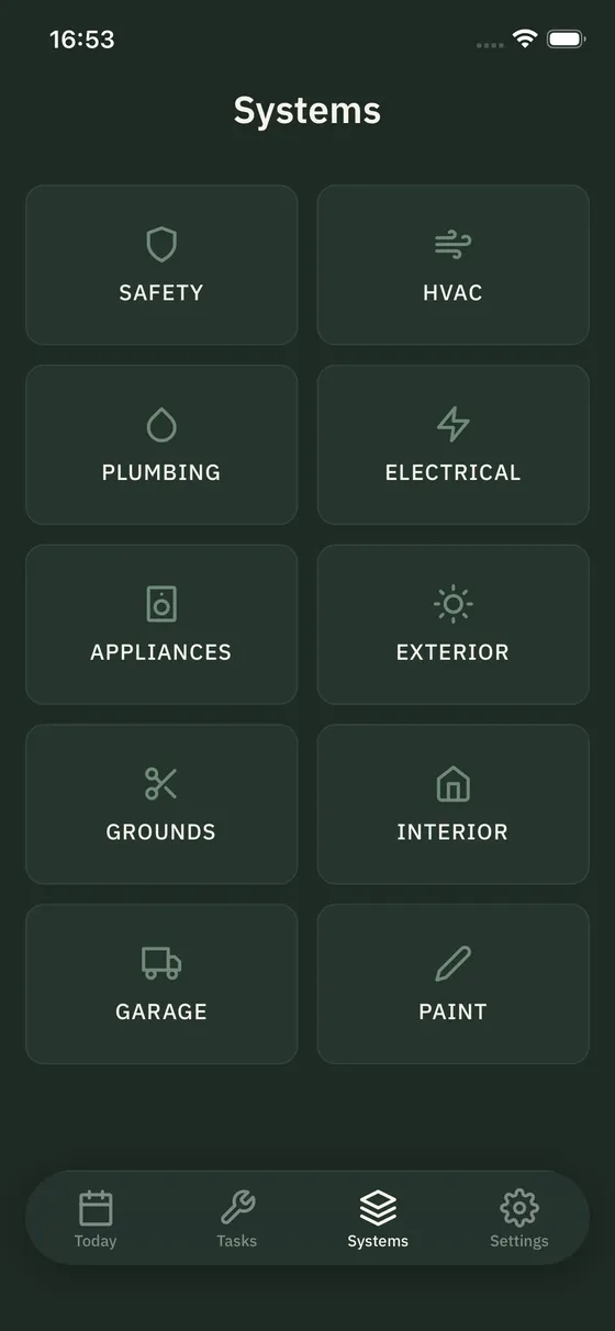 Stu Systems view: home systems overview