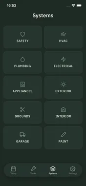 Stu Systems screen: home systems grid