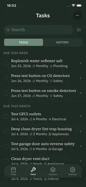 Stu Tasks screen: maintenance task list