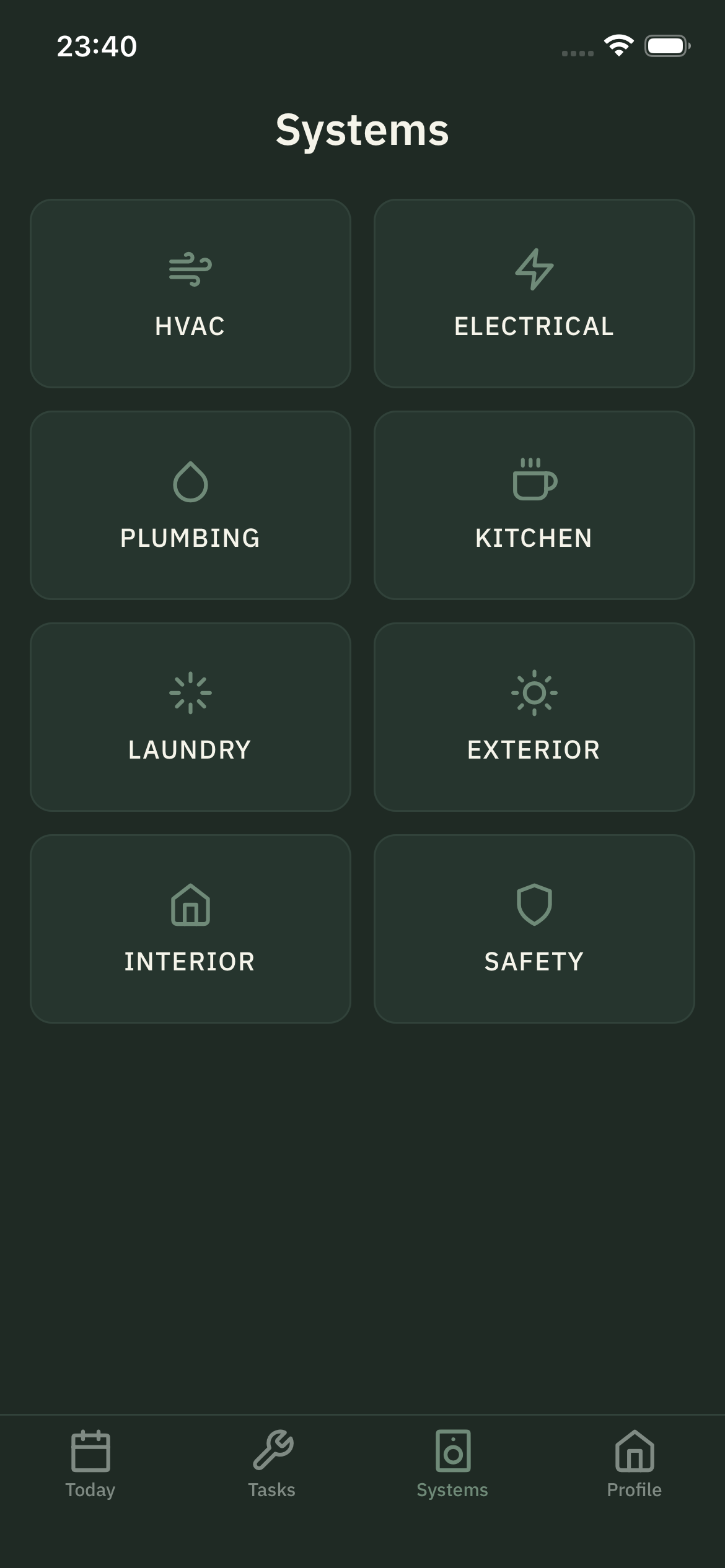 Systems view showing home systems